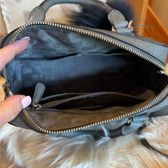 Michael Kors Ayden Medium Dome Leather Satchel - Gray - Picture 4 of 4